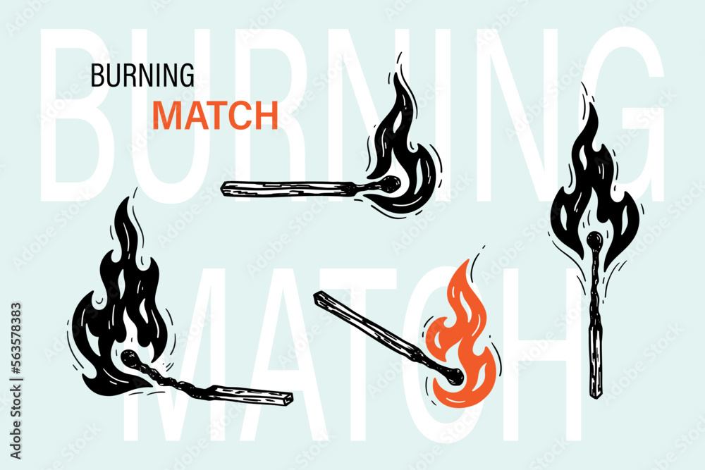 Vector Set of Burning Match Stick illustration. Matchstick Silhouette ...