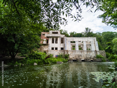 old building near the river in Buky Canyon, Cherkasy region, Ukraine photo
