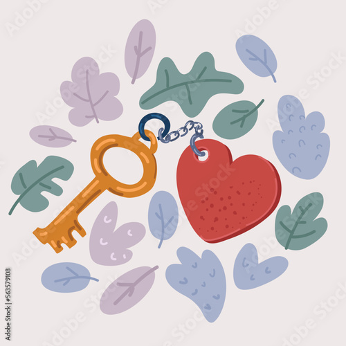 Vector illustration of key in heart shape icon