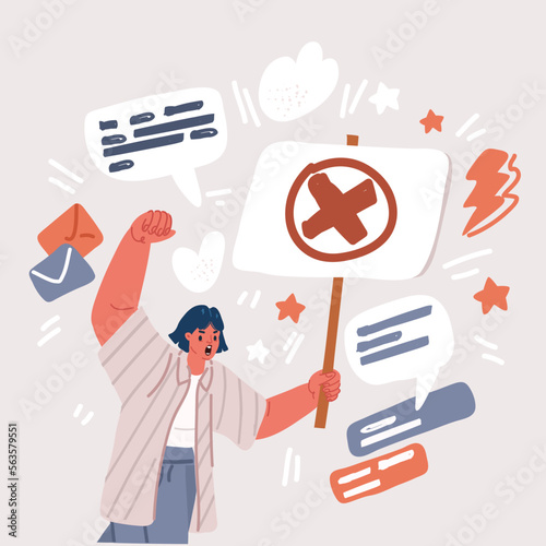 Vector illustration of Woman cry NO protest concept.