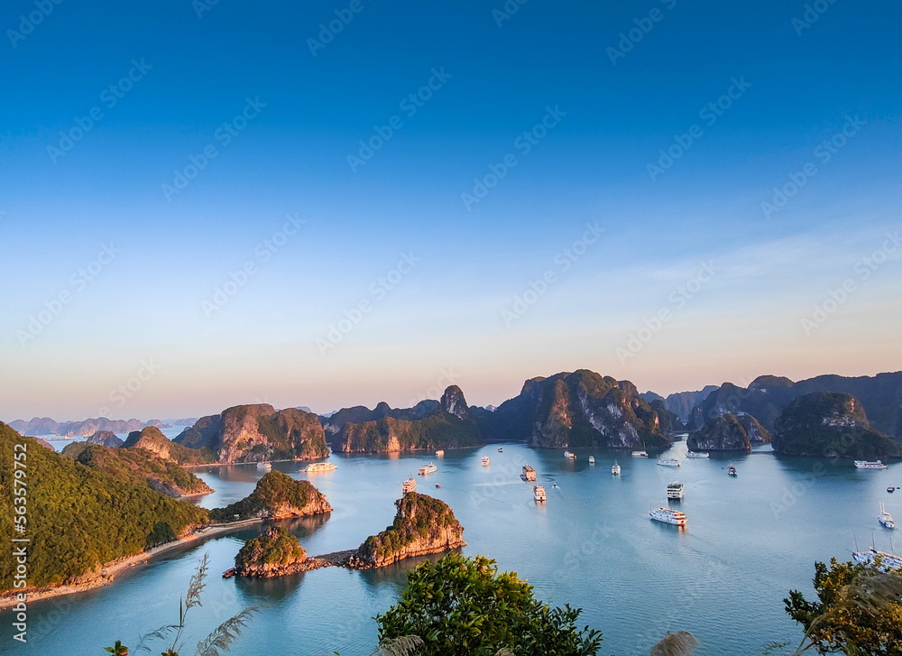 Amazing sunset at Ha Long Bay. South China Sea, Vietnam, Asia