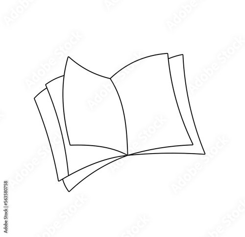 Vector isolated open book journal magazine note with white clear emply sheets pages colorless black and white contour line easy drawing