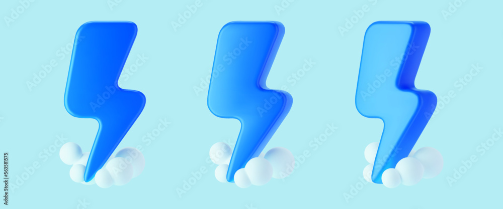 3d blue thunderbolt with smoke clouds, lightning icons isolated on background. Render of lightning hit, electric strikes, flash of thunderbolt. 3d cartoon simple vector illustration. 3d blue thunderbolt with smoke clouds, lightning icons isolated on background. Render of lightning hit, electric strikes, flash of thunderbolt. 3d cartoon simple vector illustration.