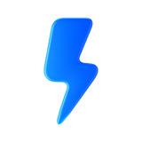 3d blue thunderbolt, lightning icon isolated on white background. Render of lightning hit, electric strike, flash of thunderbolt. 3d cartoon simple vector illustration