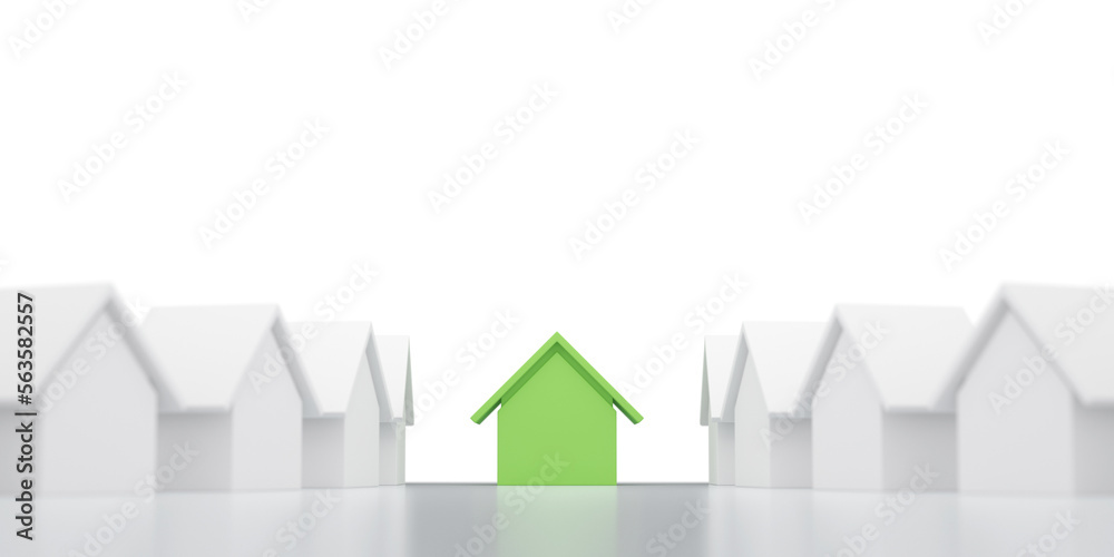 Housing concept. Unique building stands out from others Housing concept. Unique building stands out from others