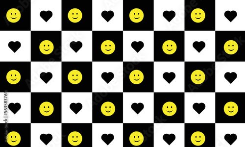 Smiley love grid wallpaper background black and white pattern