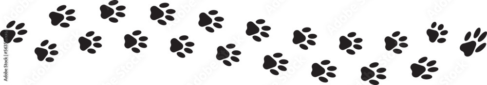 Paw foot trail print of cat. Dog, puppy silhouette animal diagonal tracks. Paw foot trail print of cat. Dog, puppy silhouette animal diagonal tracks.