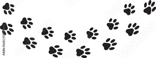 Paw  foot trail print of cat. Dog, puppy silhouette animal diagonal tracks.