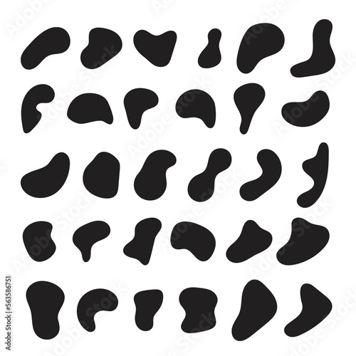 Various blotch. Black color blobs, round abstract organic shapes. Pebble, drops and stone silhouettes. Basic, simple rounded, smooth forms