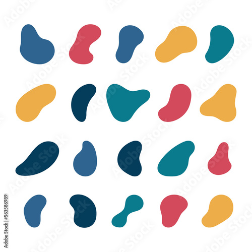 Various blotch. Random color blobs, round abstract organic shapes. Pebble, drops and stone silhouettes. Basic, simple rounded, smooth colorful forms
