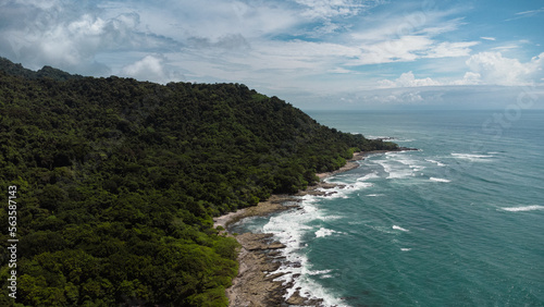 Aerial shot on the beach with mountain