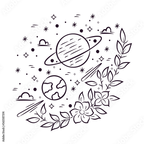 Flower and Plant  Sky Planet Vector Element for Sticker and Icon