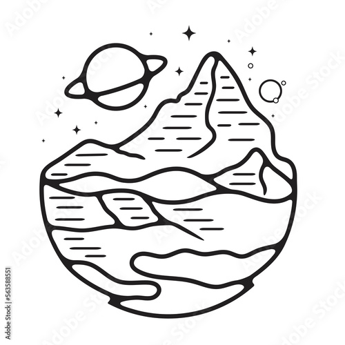 Mountain and Cliff With Night Sky Planet Vector for Sticker