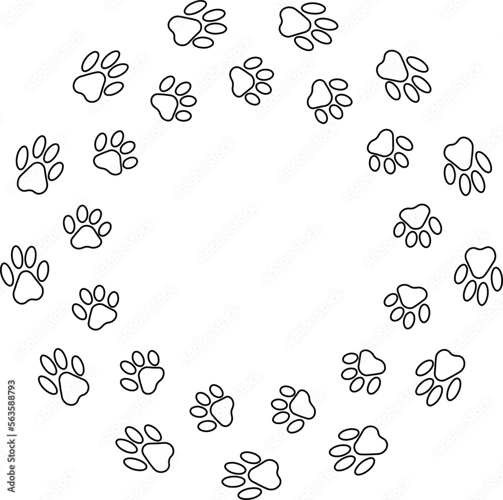 Fototapeta premium outline paw foot trail print of cat. Dog, puppy outline animal tracks. Tiger outline footprint