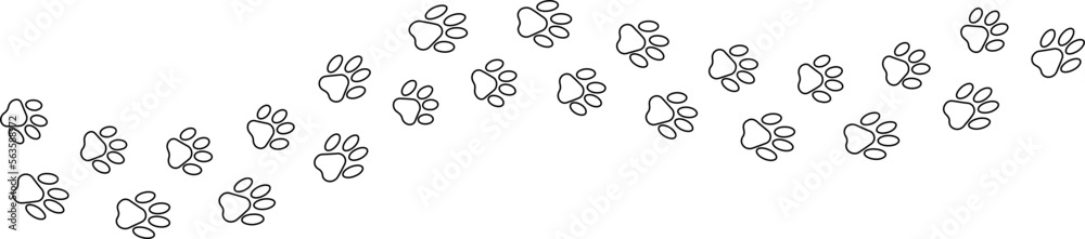 Obraz premium outline paw foot trail print of cat. Dog, puppy outline animal tracks. Tiger outline footprint