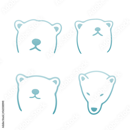 Polar Bear head vector illustration set blue gradient with white background
