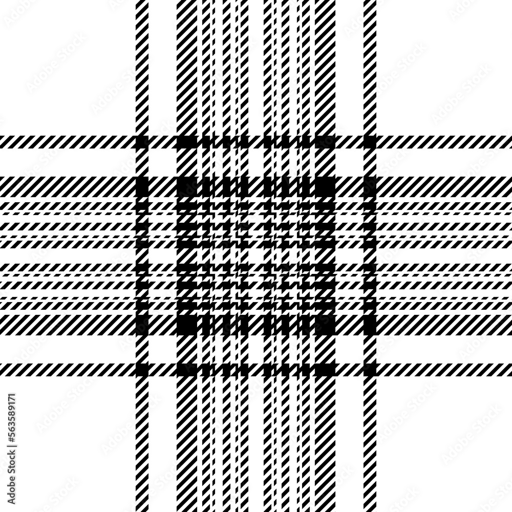 Plaid check pattern in black and white. Seamless fabric texture. Tartan textile print.