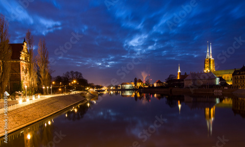 Night view of Cathedral Island, Wroclaw.
