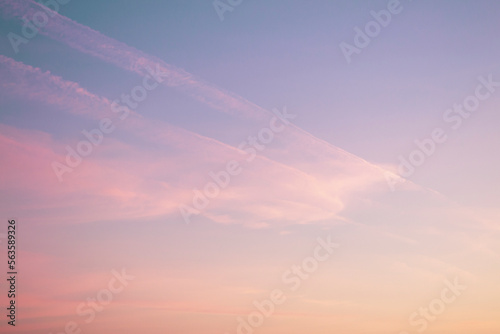 Pink and violet sunset clouds sky. Dream magic evening sky