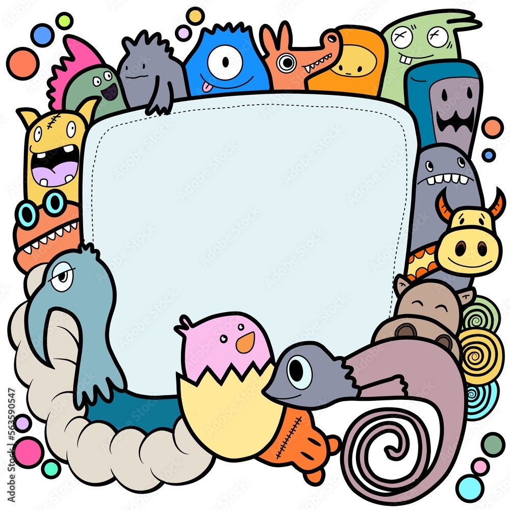 Obraz premium Hand-drawn illustrations, monsters doodle, Hand Drawn cartoon monster illustration,Cartoon crowd doodle hand-drawn Doodle style.