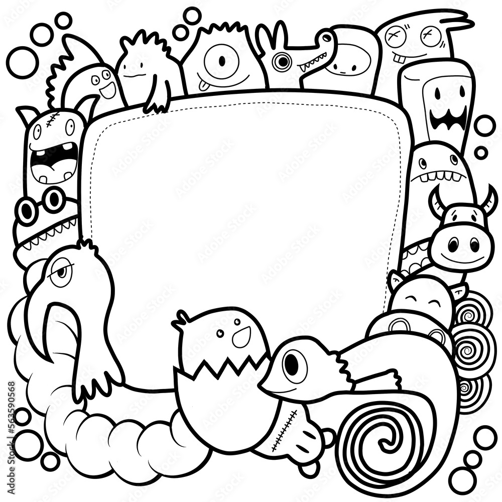 Hand-drawn illustrations, monsters doodle, Hand Drawn cartoon monster illustration,Cartoon crowd doodle hand-drawn Doodle style.black and white stripes coloring book. Hand-drawn illustrations, monsters doodle, Hand Drawn cartoon monster illustration,Cartoon crowd doodle hand-drawn Doodle style.black and white stripes coloring book.