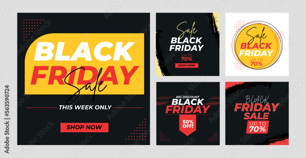 Set of three black friday sale social media pack template