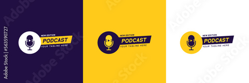 Unique Podcast Logo With Microphone Shape Concept and Color Variant Display.