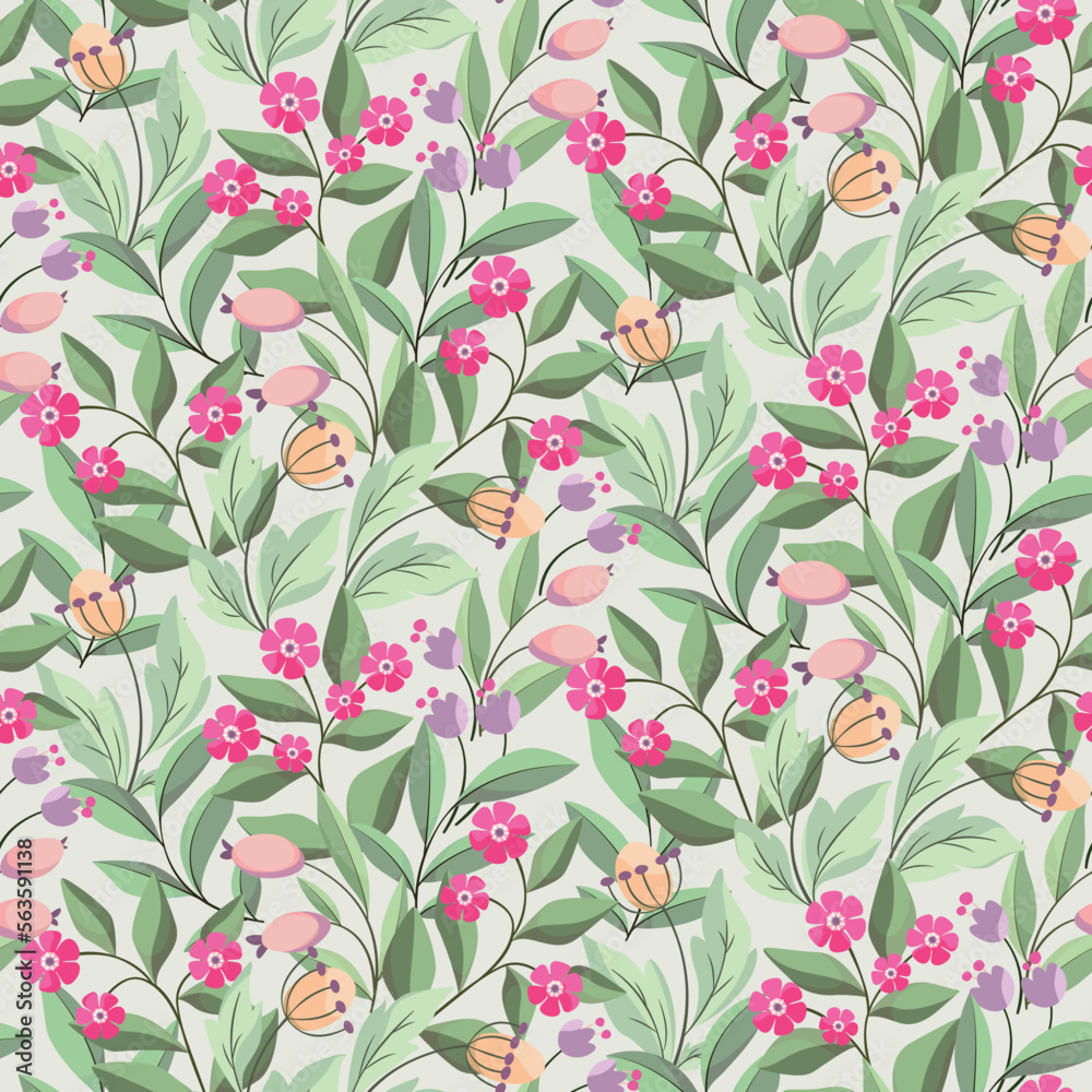 custom made wallpaper toronto digitalSeamless floral pattern with a delicate decorative garden in pastel spikes. Cute ditsy print, botanical background with hand drawn wild plants: tiny flowers, small leaves, twigs. Vector illustration.