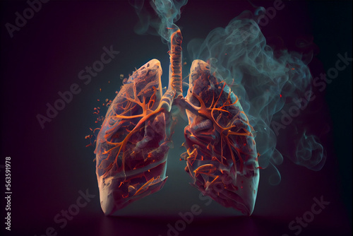  Smoker lungs, damaged lungs, cigar, cigarettes, smoking is bad. Created with Generative AI technology