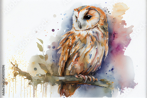 Eule in Aquarellfarben isoliert auf weißen Hintergrund. Generative Ai