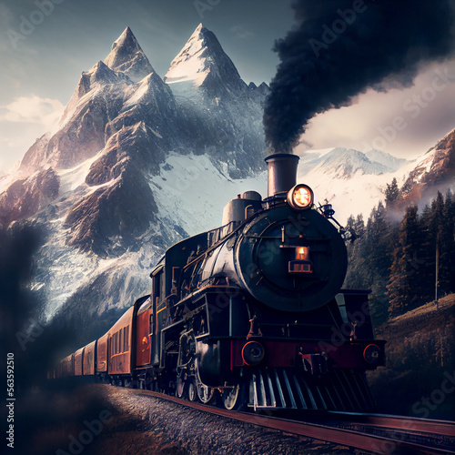 Fotografie, Obraz Steam locomotive,  created with Generative AI technology.