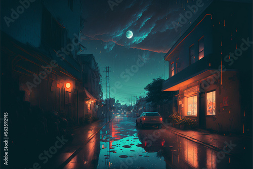 picture of street on different planet at night galax generated AI photo