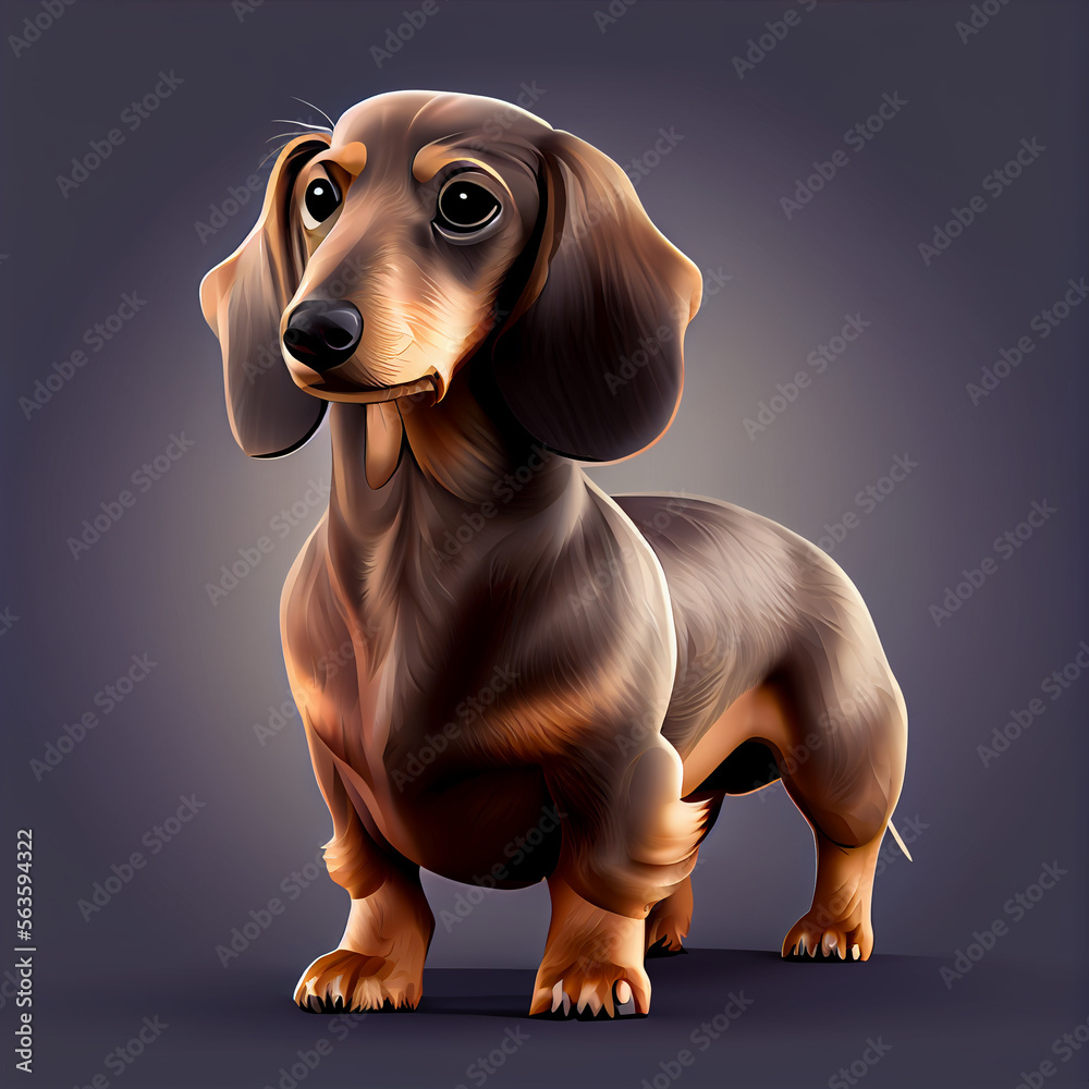 Dachshund standing in front og gradient background, cartoon style