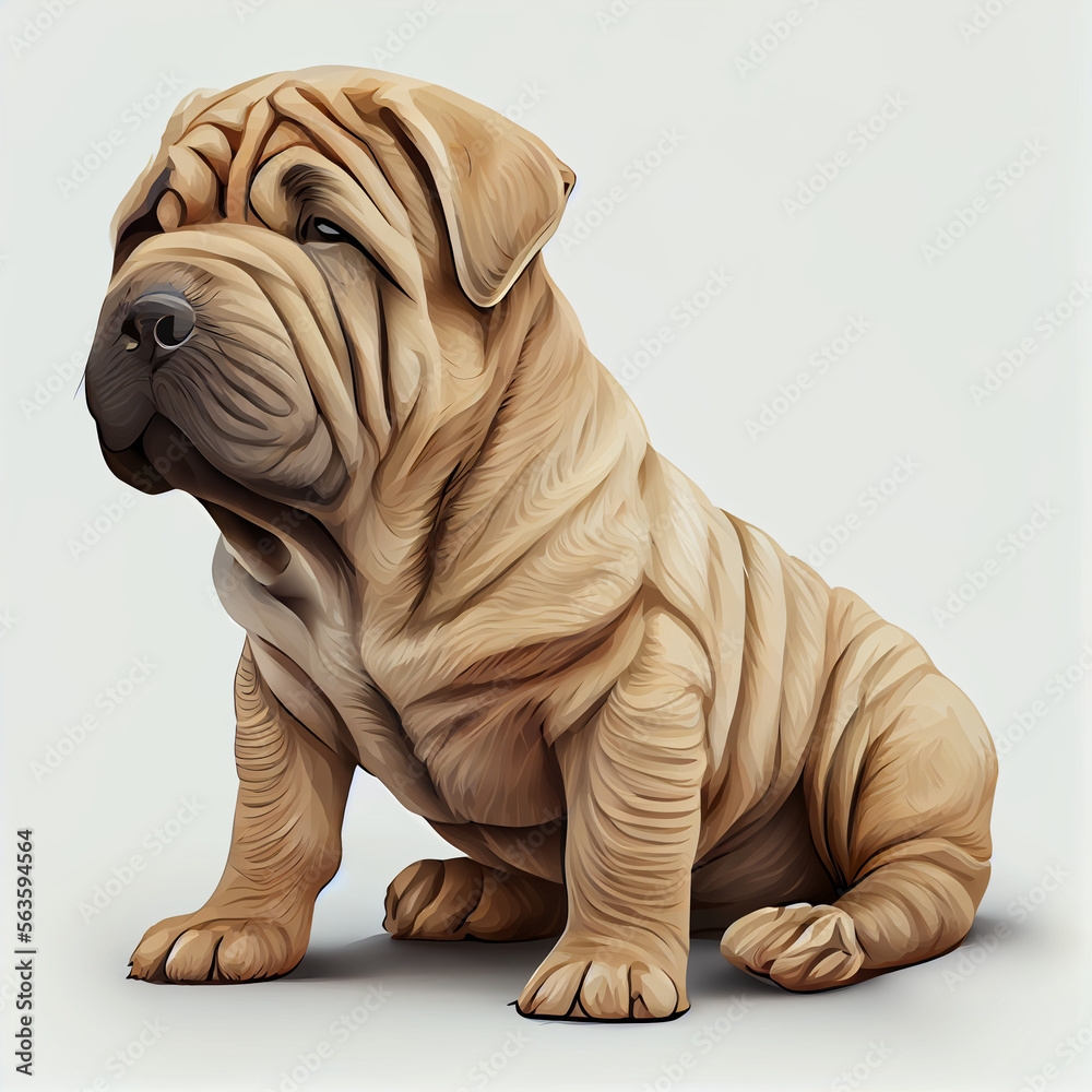 Shar Pei sitting, white background, gradient, cartoon style Shar Pei sitting, white background, gradient, cartoon style