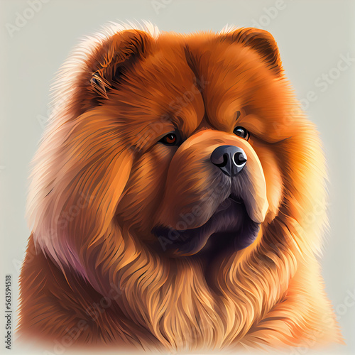Chow Chow sitting, cartoon style with gradient background