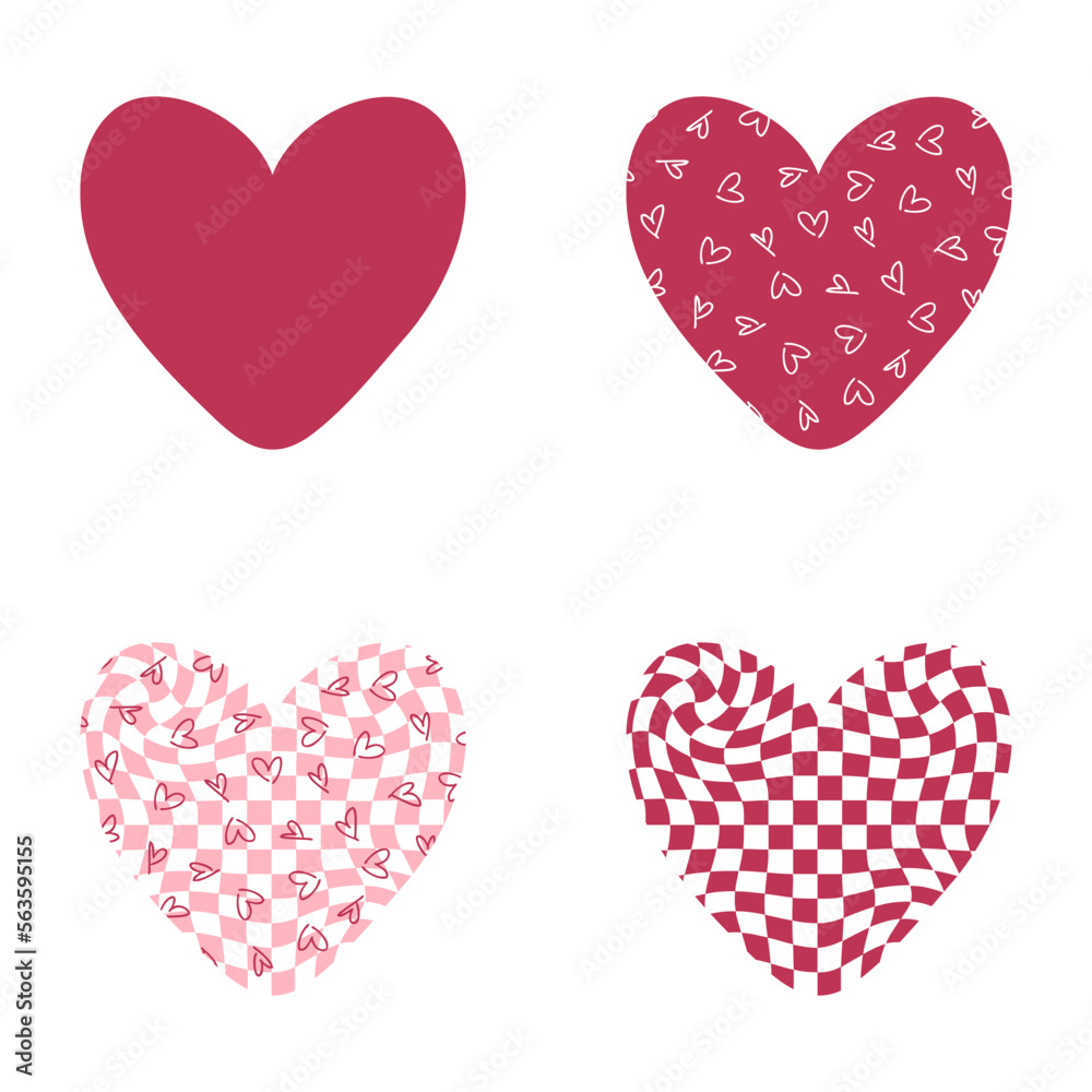 Heart-shaped patterns collection for Valentine Day. Perfect print for tee, stickers, posters, cards. Vector illustration for decor and design.