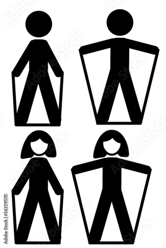 set 4 vector stickman man woman, lateral raise exercise using resistance band