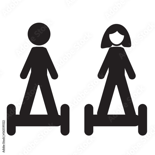 simple set 2 vector, icon stickman woman and man riding electric hoverboard