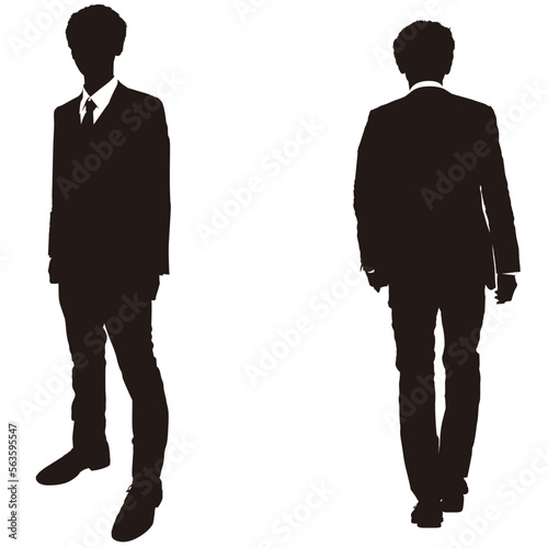 スーツ姿の男性の後ろ姿と立ち姿シルエット