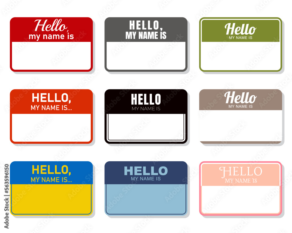 Collection of colorful Hello My Name cards. Name tags for street art artists - obrazy, fototapety, plakaty 