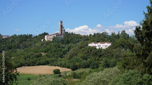 Church of St. Mary of Mount Berico or Basilica di S. Maria di Monte Berico with Campanile Belfry on a Hill near Vicenza, Italy photo