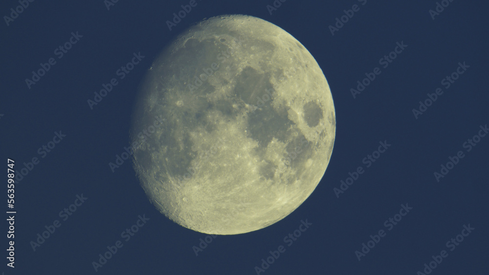 Photograph of Moon in the waxing gibbous lunar phase. Photograph of Moon in the waxing gibbous lunar phase.