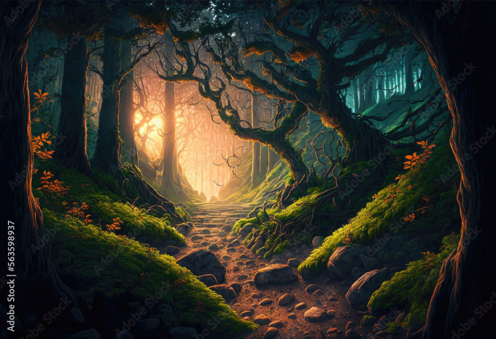 mystical forest as a dream created with Generative AI technology