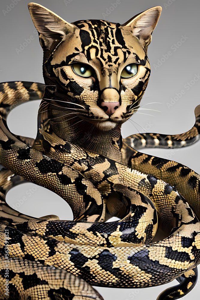 Naklejka premium animal with 2 gene mutations between leopard and pythons - Generative AI
