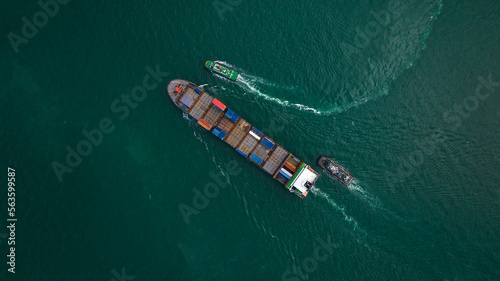 aerial photography cargo ship marine import export international, global business and industry transportation concept,