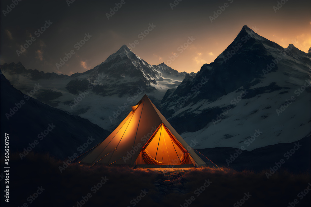 Camping at night representing adventure created with Generative AI