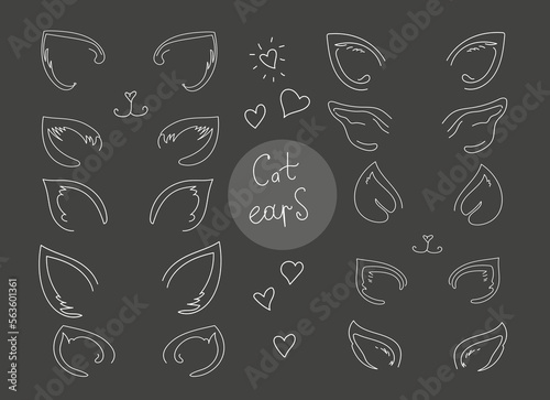 cat ears tattoo  set doodle outline illustration