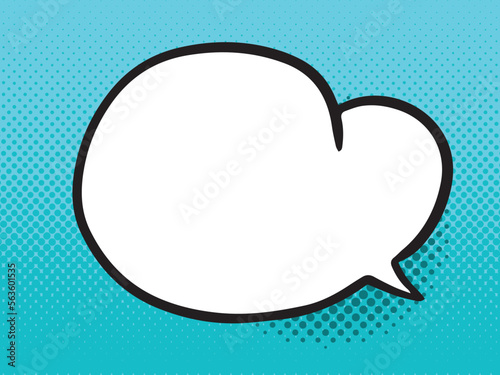 Hand drawn speech bubble on a retro dotted background. Vector illustration