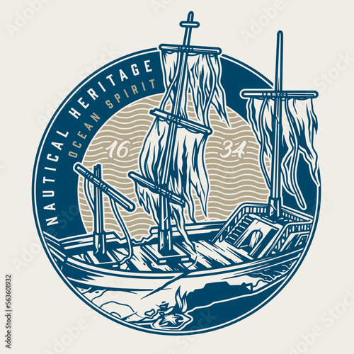 Sea shipwreck vintage logotype colorful