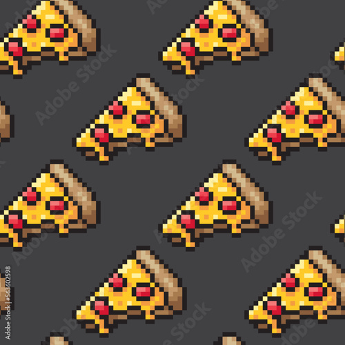 Pizza pixel seamless pattern food isolated on gray background